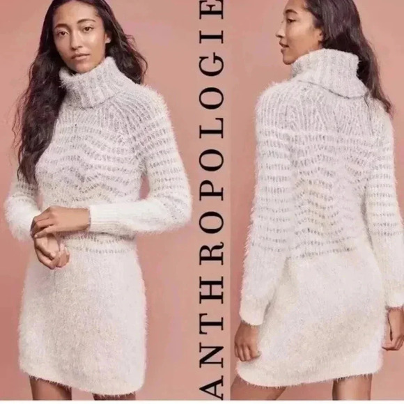 Sleeping on Snow Shelby Eyelash Sweater Dress Size Xtra Sm Fuzzy Gray Ivory Cowl - Picture 1 of 12